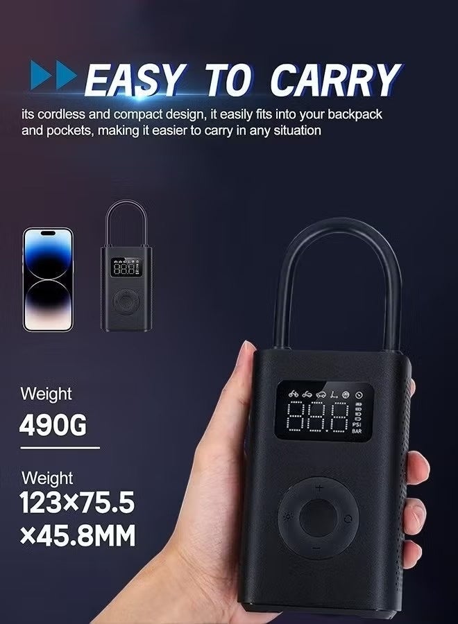 شاومي ضاغط هواء كهربائي محمول، مضخة هواء أوتوماتيكية ثنائية الأسطوانات، نفخ سريع بقوة 150 رطل لكل بوصة مربعة مع شاشة LCD مزدوجة للسيارات والدراجات الهوائية والنارية والكرات - أسود - Image 5